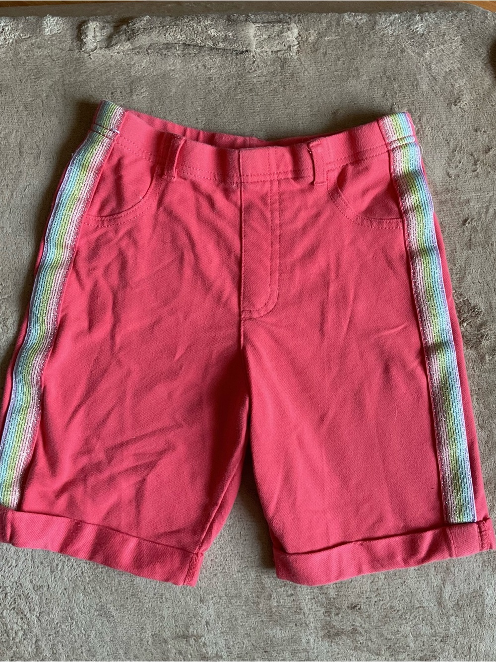 Coral Pink Shorts with Rainbow Side Stripes Size 10